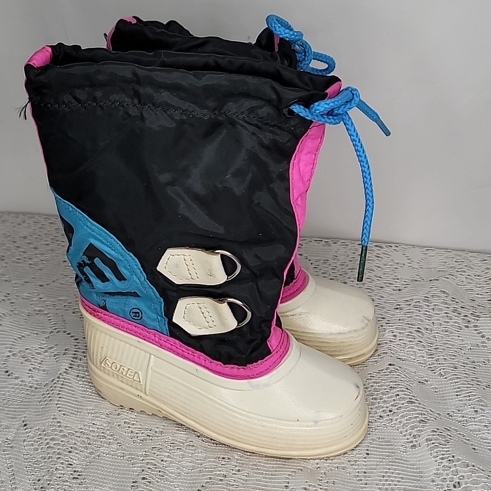 Sorel toddler pull on blue pink winter snow boots sz 8 toddler